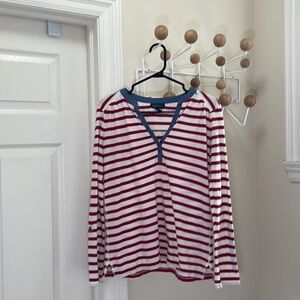 RALPH Lauren Lauren Jeans Nautical Long Sleeve Striped Top - Red / White - S